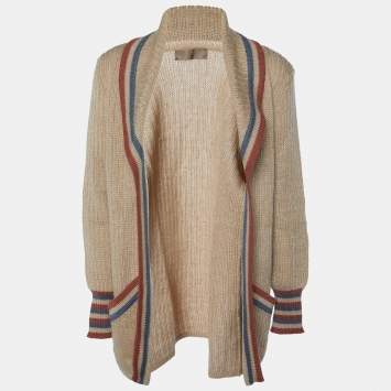 Pre Owned Yves Saint Laurent Vintage Brown Mohair Knit Open Front Cardigan L