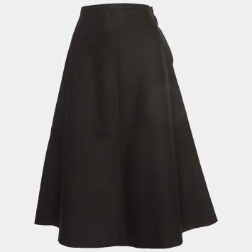 Pre Owned Yves Saint Laurent Black Gabardine Flared Midi Skirt M