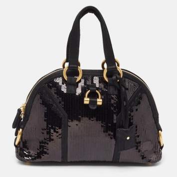 Pre Owned Yves Saint Laurent Black Leather and Sequins Mini Muse Bag