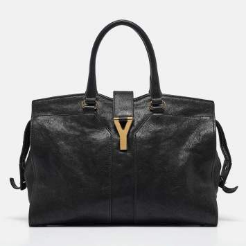 Pre Owned Yves Saint Laurent Black Leather Medium Cabas Chyc Tote