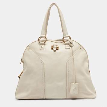 Pre Owned Yves Saint Laurent White Leather Oversized Muse Bag