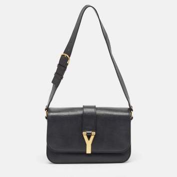 Pre Owned Yves Saint Laurent Black Leather Large Chyc Flap Shoulder Bag
