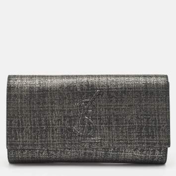 Pre Owned Yves Saint Laurent Black/Silver Shimmer Fabric Belle De Jour Clutch