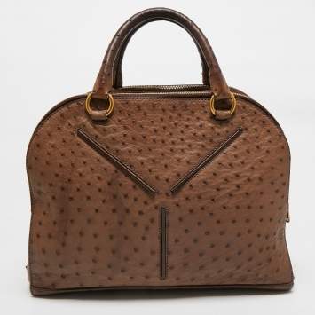 Pre Owned Yves Saint Laurent Brown Ostrich Leather YSL 32 Bag