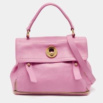 Pre Owned Yves Saint Laurent Pink/Beige Canvas and Leather Muse Two Top Handle Bag