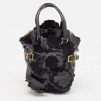 Pre Owned Yves Saint Laurent Black Patent Leather Floral Applique Downtown Tote
