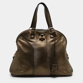 Pre Owned Yves Saint Laurent Metallic Leather Oversized Muse Satchel