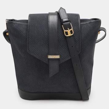 Pre Owned Yves Saint Laurent Blue Leather and PVC Vintage Bucket Bag
