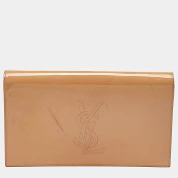 Pre Owned Yves Saint Laurent Beige Patent Leather Belle De Jour Flap Clutch