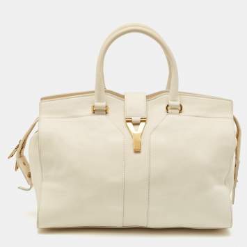 Pre Owned Yves Saint Laurent White Leather Medium Cabas Chyc Tote
