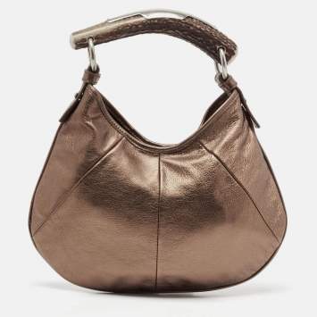 Pre Owned Yves Saint Laurent Bronze Leather Mini Mombasa Hobo