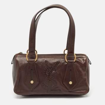 Pre Owned Yves Saint Laurent Dark Brown Leather Logo Boston Bag 