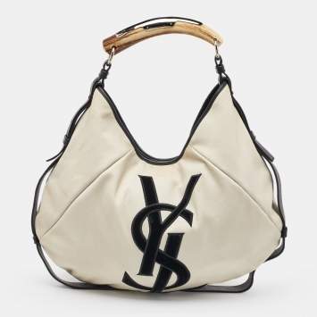 Pre Owned Yves Saint Laurent Cream/Black Canvas and Leather Vincennes Mombasa Hobo