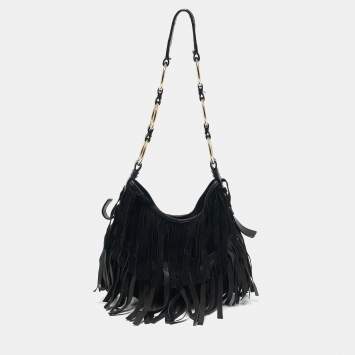 Pre Owned Yves Saint Laurent Black Suede and Leather La Boheme Hobo