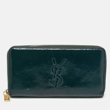 Pre Owned Yves Saint Laurent Green Patent Leather Belle De Jour Zip Continental Wallet