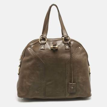 Pre Owned Yves Saint Laurent Olive Green Leather Oversized Muse Bag