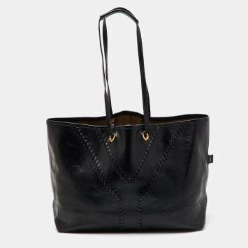 Yves Saint Laurent Black Patent Leather Whipstitch Shopper Tote