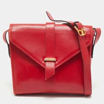 Pre Owned Yves Saint Laurent Red Leather Vintage Flap Crossbody Bag