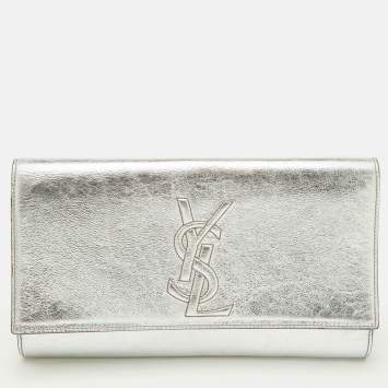 Yves Saint Laurent Metallic Silver Leather Belle De Jour Flap Clutch