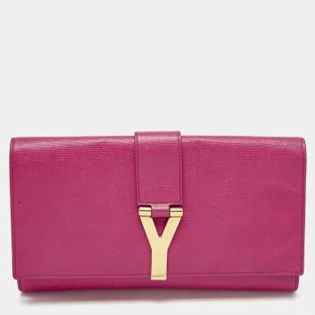 Pre Owned Yves Saint Laurent Fuchsia Leather Ligne Y Clutch
