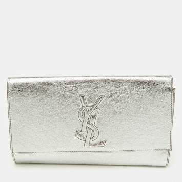 Pre Owned Yves Saint Laurent Silver Leather Belle De Jour Flap Clutch