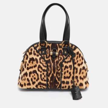 Pre Owned Yves Saint Laurent Beige/Black Calfhair and Leather Muse Bag