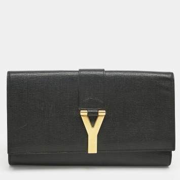 Pre Owned Yves Saint Laurent Black Leather Y-Ligne Clutch
