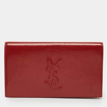 Pre Owned Saint Laurent Red Patent Leather Belle De Jour Flap Clutch