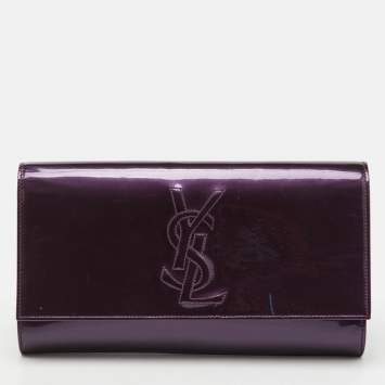 Pre Owned Yves Saint Laurent Purple Patent Leather Belle De Jour Flap Clutch