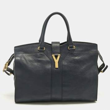 Pre Owned Yves Saint Laurent Navy Blue Leather Large Cabas Chyc Tote