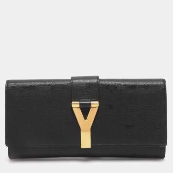 Pre Owned Yves Saint Laurent Black Textured Leather Y Line Clutch