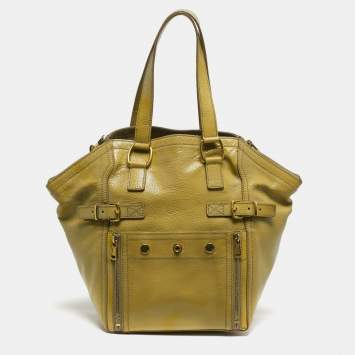 Pre Owned Yves Saint Laurent Downtown Small Cream Patent Leather Tote