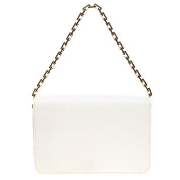 Pre Owned Saint Laurent Paris White Chevron Leather Babylone Chain Bag