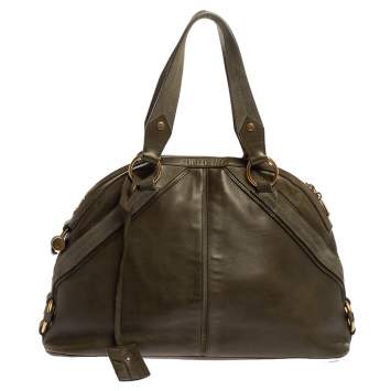 Pre Owned Yves Saint Laurent Olive Green Leather Medium Satchel