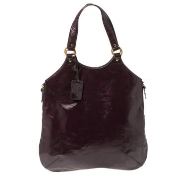 Pre Owned Yves Saint Laurent Burgundy Glazed Leather Small Tribute Tote