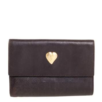 Pre Owned Yves Saint Laurent Brown Leather Trifold Wallet