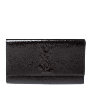 Pre Owned Yves Saint Laurent Dark Brown Patent Leather Belle de Jour Flap Clutch