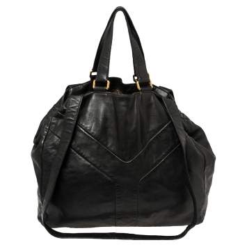Pre Owned Yves Saint Laurent Black Leather Double Sac Y Tote