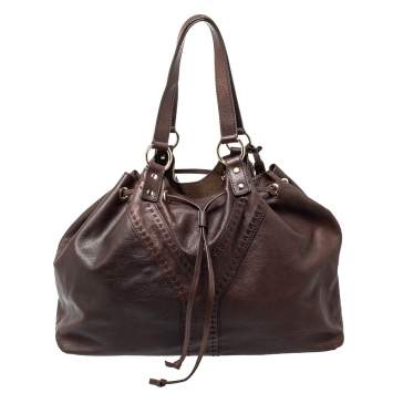 Pre Owned Yves Saint Laurent Brown/Metallic Gold Leather Reversible Double Sac Y Tote