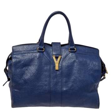 Pre Owned Yves Saint Laurent Navy Blue Leather Large Cabas Cabas Y-Ligne Tote