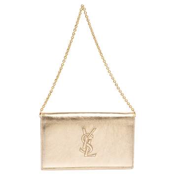 Pre Owned Yves Saint Laurent Metallic Gold Leather Belle De Jour Chain Clutch