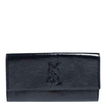 Pre Owned Yves Saint Laurent Dark Teal Patent Leather Belle De Jour Flap Clutch