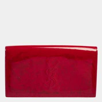 Pre Owned Yves Saint Laurent Pink Patent Leather Belle De Jour Flap Clutch