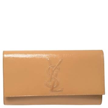 Pre Owned Yves Saint Laurent Beige Patent Leather Belle De Jour Flap Clutch