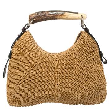 Pre Owned Yves Saint Laurent Tan Raffia Mombasa Hobo