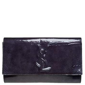 Pre Owned Yves Saint Laurent Blue Patent Leather Belle De Jour Flap Clutch