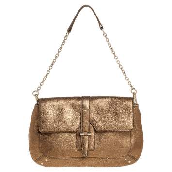 Pre Owned Yves Saint Laurent Metallic Gold Textured Leather Emma Chain Bag