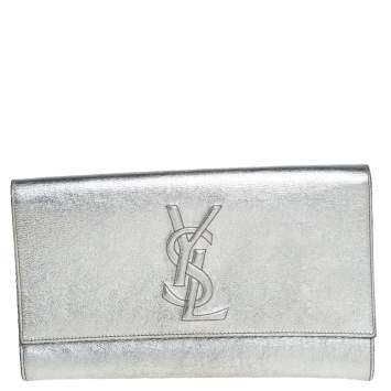 Pre Owned Yves Saint Laurent Metallic Leather Belle De Jour Flap Clutch