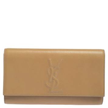 Pre Owned Yves Saint Laurent Beige Leather Belle De Jour Flap Clutch