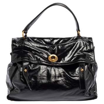 Pre Owned Yves Saint Laurent Black Patent Leather Large Muse Top Handle Bag